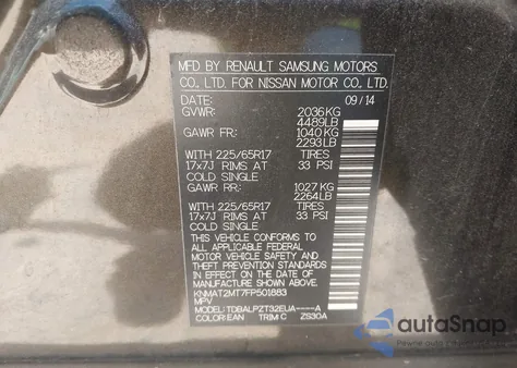 2015 Nissan Rogue S z USA, uszkodzony, nr VIN KNMAT2MT7FP501883